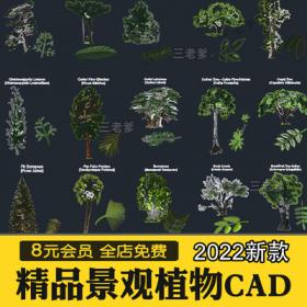 0308园林景观树木树叶植物CAD施工图库 乔木常绿草花灌木植...