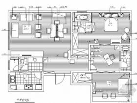 [苏州]东方现代简约三居室样板间CAD装修施工图（含高清...