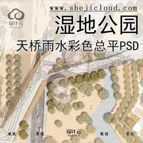 【0356】生态森林滨水湿地公园天桥雨水花园彩色总平面PSD