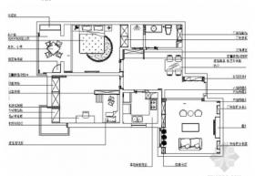 精品复古现代风格两居室室内装修设计施工图（含效果）