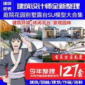 5704花园别墅庭院露台建筑环境休闲平台景观园林设计SU草...