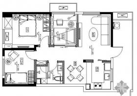 [成都]某精装修项目A户型三居室装修图（含效果）