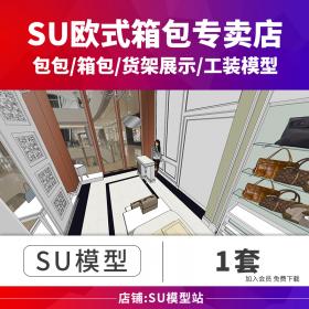 T988草图大师现代欧式皮包包箱包专卖店货架展示室内设计...