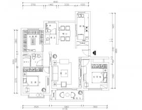 现代简约风格两居室住宅装修施工图+效果图