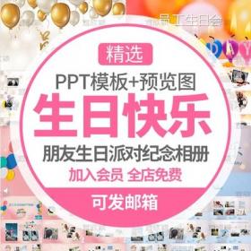 0191公司员工生日快乐PPT模板职场同事朋友生日派对聚会纪...