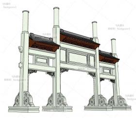 T1776牌楼牌坊垂花门夫子庙老街牌坊古城门景墙月洞方亭草...