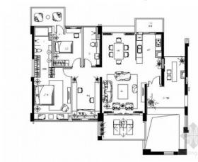 [深圳]新中式设计风格三居室精装样板房室内竣工图