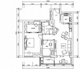 [常熟]98平时尚现代风格两居室CAD装修施工图（含高清实...