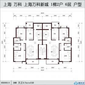 HX00014上海 万科 上海万科新城 1梯2户 6层 户型