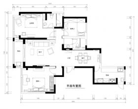 常熟145平三居室公寓装修施工图+效果图