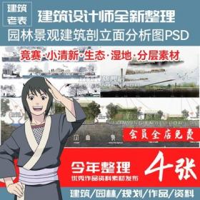 5705园林景观乡村生态湿地层建筑竞赛小清新剖立面分析图P...