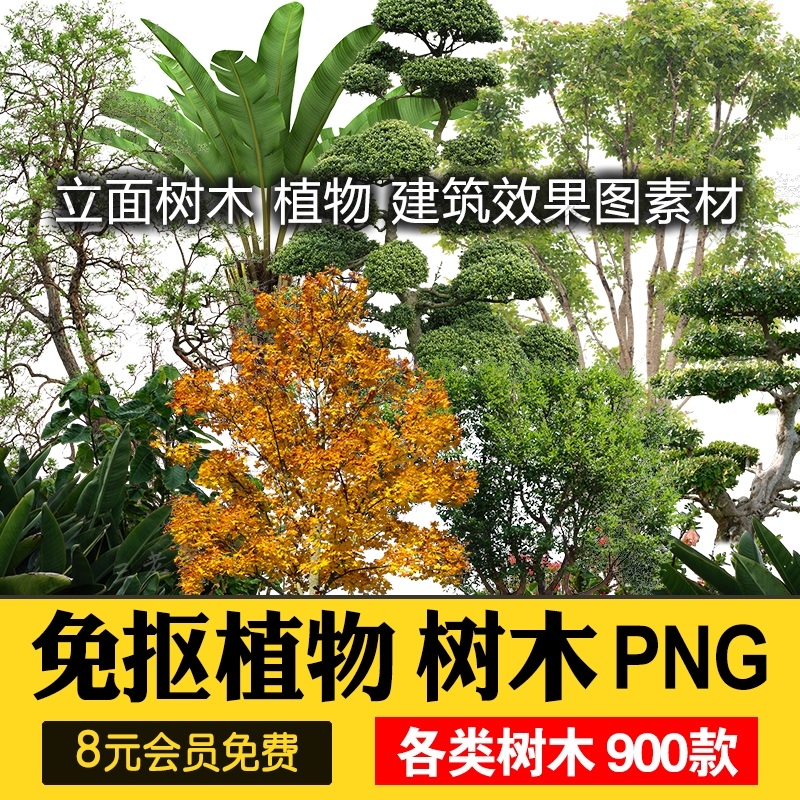 PS园林景观植物PNG免抠图绿色树木立面树乔木建筑效果图设计素材-1