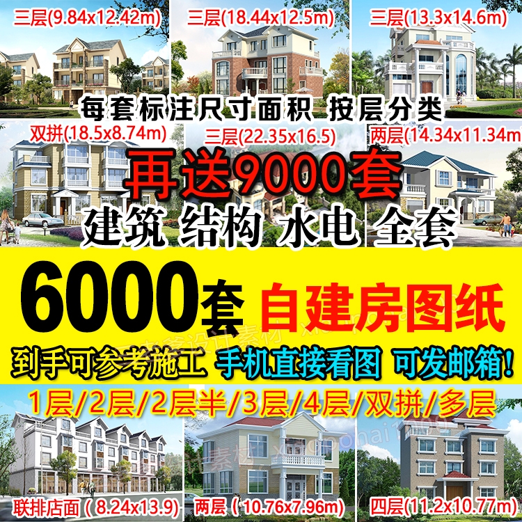 新农村自建房设计图房屋建筑结构效果一二层三层别墅CAD施工图纸-1