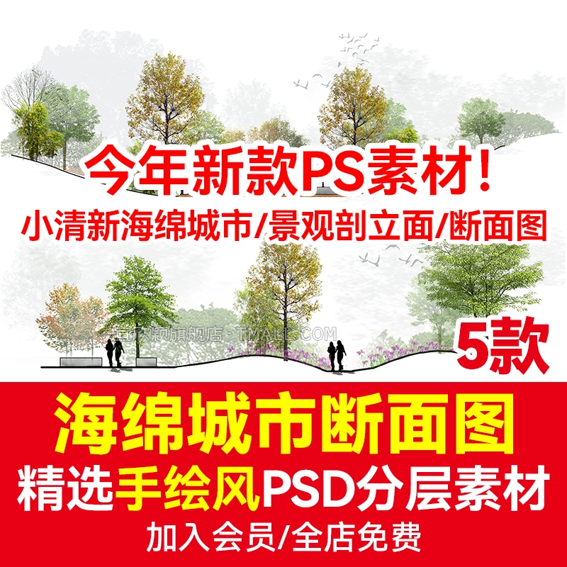 海绵城市区位植物PSD参考意向小场景剖面分析景观园林分析图断面-1