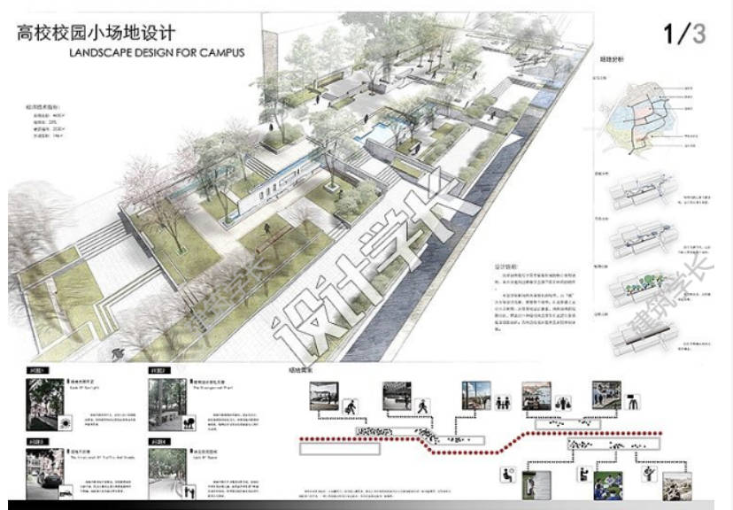 学校校园广场花园景观设计作品A0A1展板PSD源文件CAD平面S-1